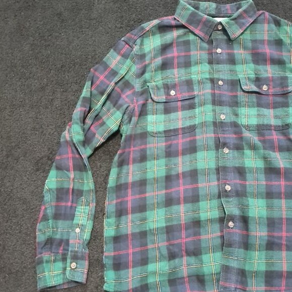 Old Navy Mens Regular Fit Plaid Flannel Long Sleeve Shirt Blue & Green XL - Picture 2 of 4